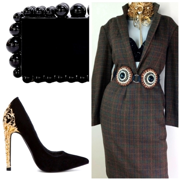 SAG HARBOR Wool Blend Two-Piece Houndstooth Dark VTG Academia Femi ine PowErSuit - Picture 12 of 15